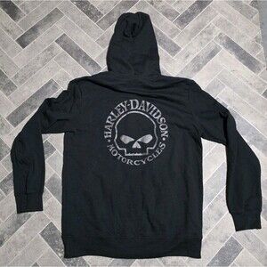 Harley-Davidson Men's Willie G Skull Logo Zip-Up Hoodie Sweatshirt, Black Size S